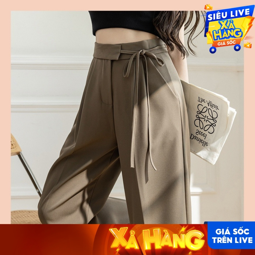 Quần Dài Ống Rộng Nữ UNDERCOOL Cạp Cao Dáng Suông Thắt Nơ QD24