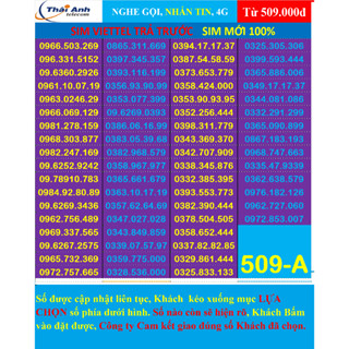 Sim ĐẸP Viettel 09 Trả trước - Chọn số - Nghe gọi, 4G - Sim mới 100%, Gói cước Tomato và nhiều gói 4G đi kèm