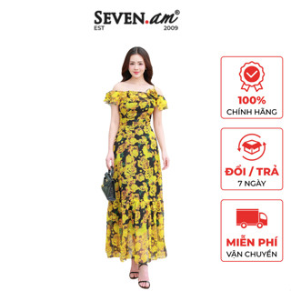 Đầm maxi 2 dây trễ vai họa tiết hoa hồng thời trang nữ Seven.AM H653043I