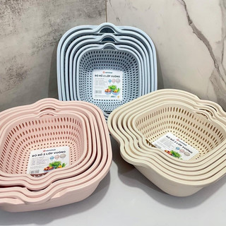 [Mua 1 Được 6] Bộ Thau 6 Món, 3 Rỗ 3 Chậu, Nhựa Việt Nhật, Dày Dặn Tiện Lợi, Có 3 Màu