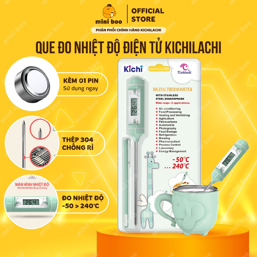 (Kèm pin)Que Đo Nhiệt Độ Sữa,Đo Nhiệt Độ Nước,Nhiệt Kế Điện Tử Kichilachi (từ -50 tới 240 độ)MINIBOO
