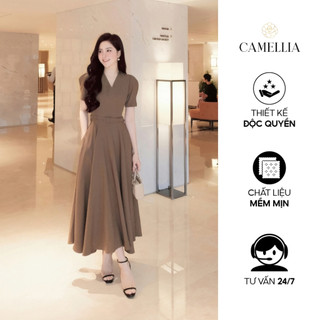Đầm midi Nữ CAMELLIA màu Nâu cacao thiết kế thanh lịch, phù hợp tiệc, sự kiện và dạo phố