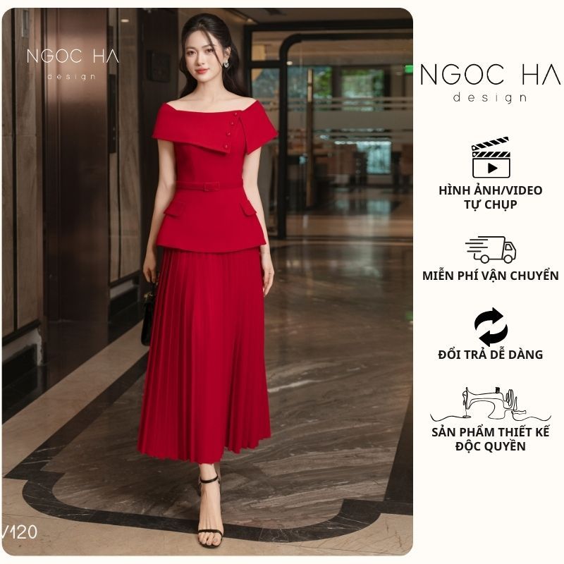 Chân Váy Xếp Ly Dáng Dài Joylie Skirt - Chân Váy Dập Ly Hông Vải Luciano Mềm NGOC HA Design CV120