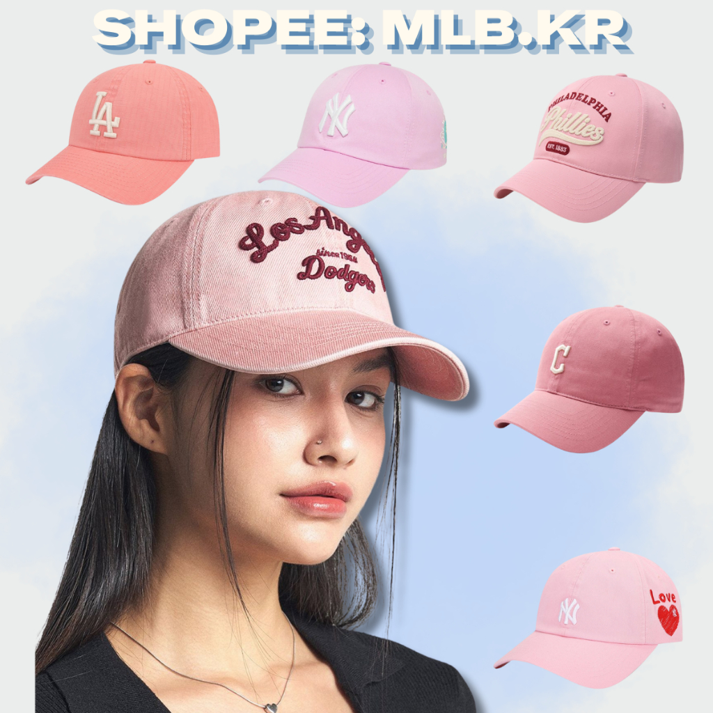 Mũ lưỡi trai MLB NY màu HỒNG Unisex – vải kaki cao cấp, form mềm, logo NY thêu, nón MLB chính hãng c