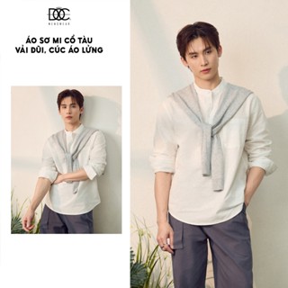 Áo sơ mi cổ tàu Độc menswear chất vải đũi, cúc áo điểm lửng mix kèm túi - SM600