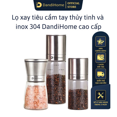 Lọ xay tiêu cầm tay thủy tinh và inox 304 cao cấp DandiHome tiện lợi