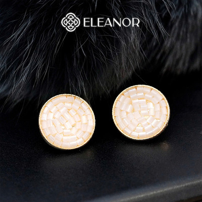 Bông tai nữ chuôi bạc 925 Eleanor Accessories hình tròn đính đá phụ kiện trang sức khuyên tai 9616