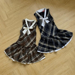  Đầm ERRORIST Checked Rib Dress Nâu Xanh 