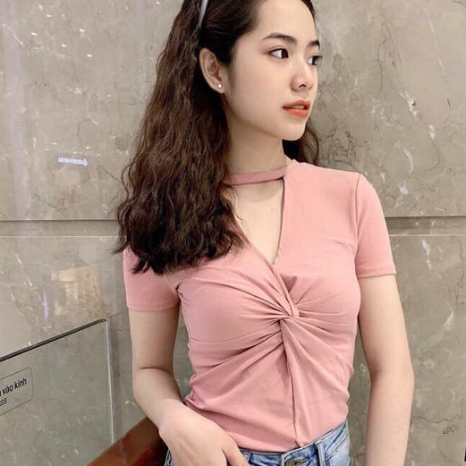 Áo thun dáng chất cotton xoắn cách điệu