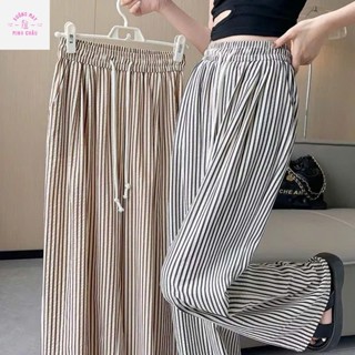 [ HÀNG LOẠI ĐẸP ] Quần nữ ống rộng kẻ sọc chất liệu đũi xốp hot trend 2025, dài quần từ 98cm - 102cm
