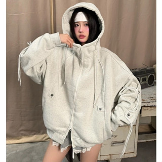 Áo Khoác Zip Cổ Cao Phối Dây Nỉ Bông Và Nỉ 2 Da YC1996 - áo khoác nỉ dây kéo phối dây