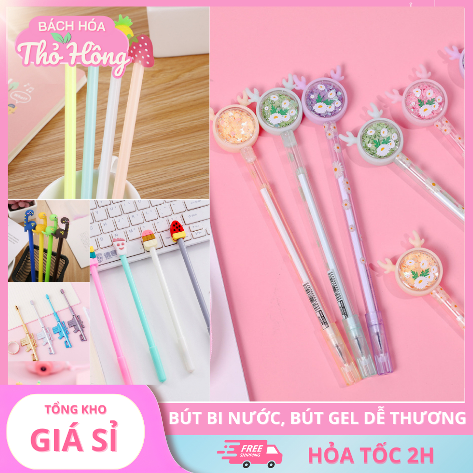 🖊️ COMBO 3–10 BÚT NƯỚC HOẠT HÌNH DỄ THƯƠNG – MỰC XANH / ĐEN / ĐỎ 🎀