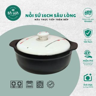 [Bao nấu] Nồi đất tráng men đen 16,5cm sâu lòng nấu mỳ cay, kho thịt cá,... nấu trực tiếp trên bếp siêu bền, nồi Hàn Quốc