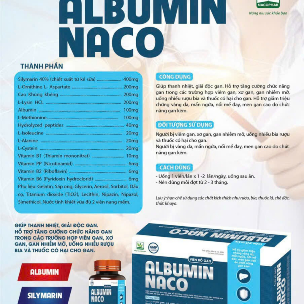 "ALBUMIN NACO – Viên Uống Bổ Gan Giảm Mề Đay, Ngứa, Tăng Cường Chức Năng Gan"