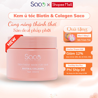 Kem ủ tóc SACO biotin & collagen 300ml, dừa non thiên nhiên giúp phục hồi hư tổn, bền màu tóc nhuộm