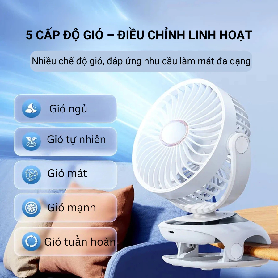 N33 Mini Desktop Fan có thể sạc lại với siêu bền Night Light đa chức năng Clip Fan