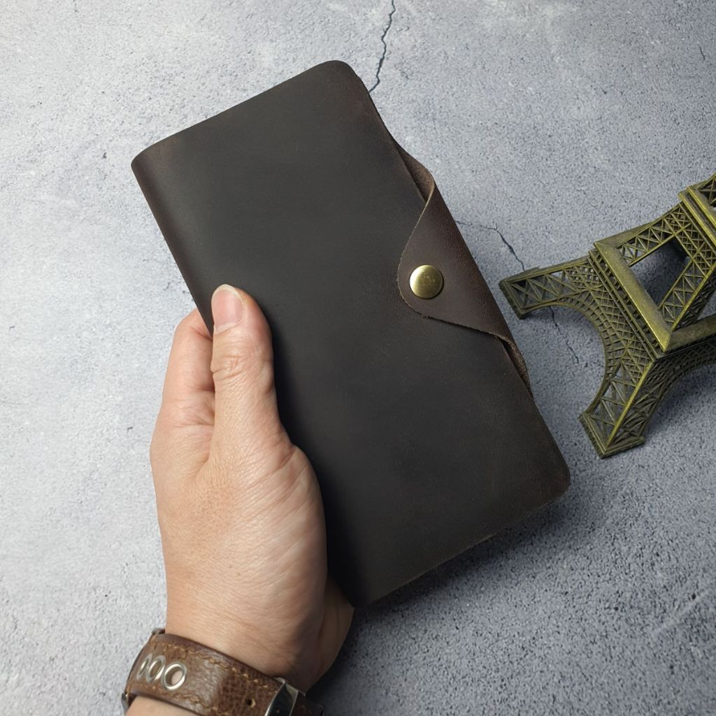 [Da thật] Ví cầm tay nam da bò sáp cúc bấm WL131VB (Nâu sáp) - 100% da thật, BH 3 năm