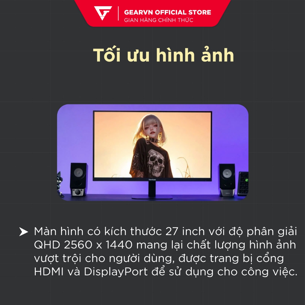 Màn hình văn phòng chuyên nghiệp ViewSonic VA2708-2K-MHD 27 inch IPS 2K 100Hz Loa kép tích hợp | BigBuy360 - bigbuy360.vn