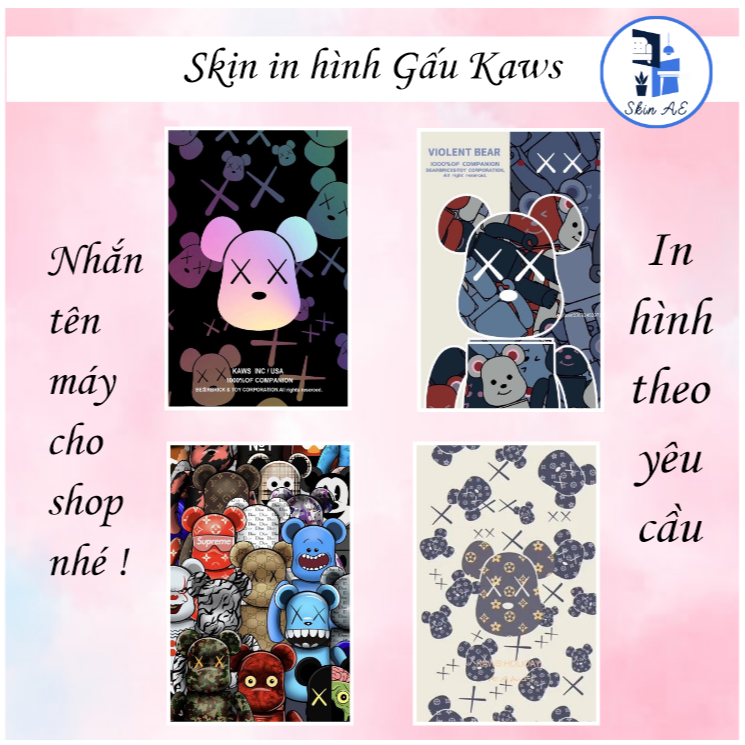 Miếng dán in hình Gấu Kaws (Nhắn tin tên máy cho shop)