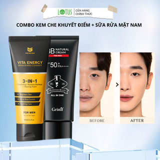  Combo Sữa rửa mặt nam 3 trong 1 MENGEN VITA ENERGY BRIGHTENING CLEANSER 100ml và kem che khuyết điểm Grinif BB cream 