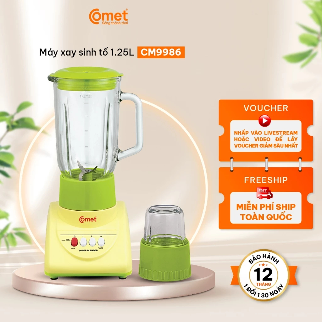Máy xay sinh tố cối thủy tinh 1.25L 300W COMET - CM9986