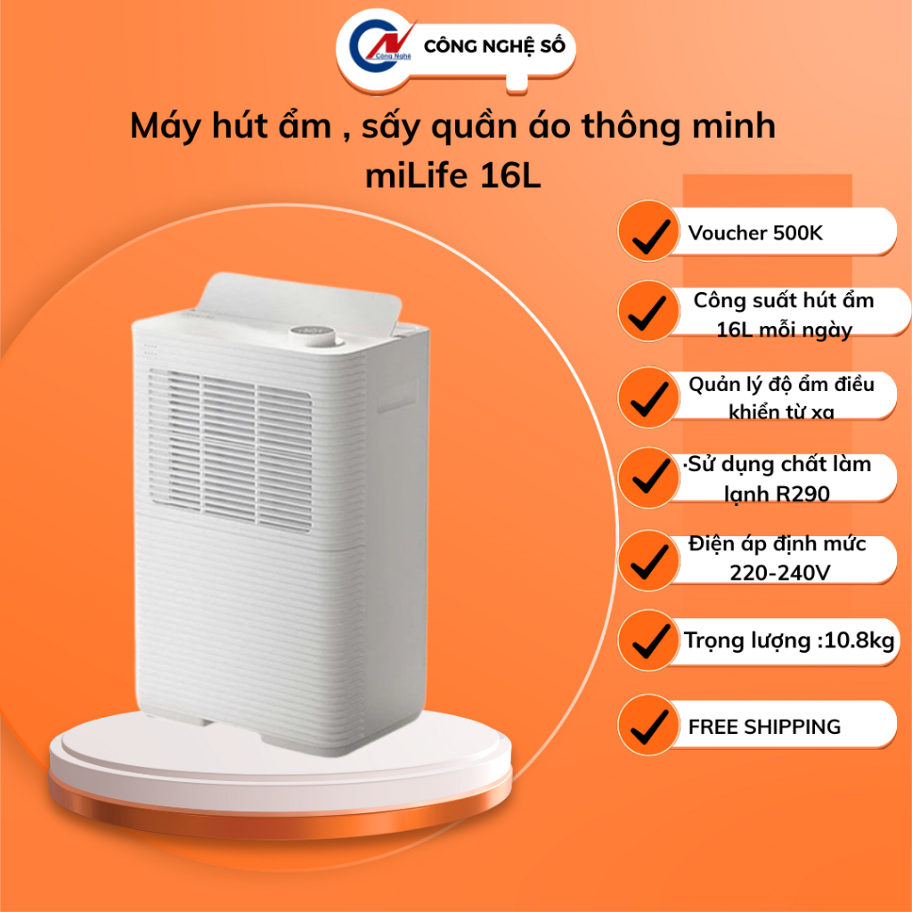 Máy hút ẩm , sấy quần áo thông minh miLife 16L- Công Nghệ Số