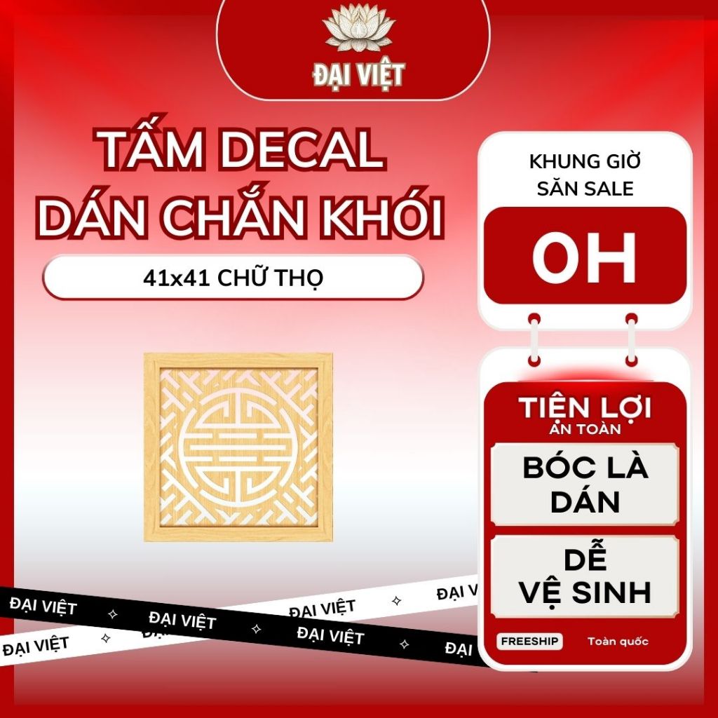 Tấm chắn khói Bàn thờ Dán tường kích thước 41x41 màu vàng chữ thọ giá rẻ không cần khoan vít