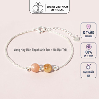  Vòng Tay Bạc 925 Nữ Đính 2 Viên Đá Tyche Phong Thuỷ Tự Nhiên Handmade Mix Charm Bi Mini Size Nhỏ Tinh Tế 