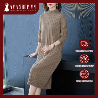 Đầm Len Dệt Kim Cổ Tròn Lịch Sự AL02