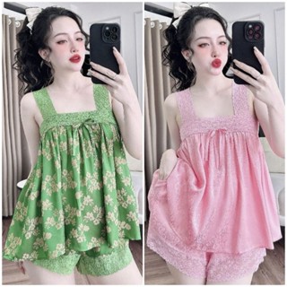 Đồ Ngủ Sexy 2 Dây Quần Đùi Gợi Cảm Hàng Thiết Kế Lụa Gấm Viền Ren Cao Cấp Đồ ngủ pyjama nữ mặc nhà