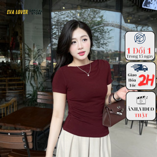 Áo Thun Nữ Lệch Vai Mã 269 Evalover – Nhún Eo Gấu Vát, Vải Cotton Nhật Mềm Mịn