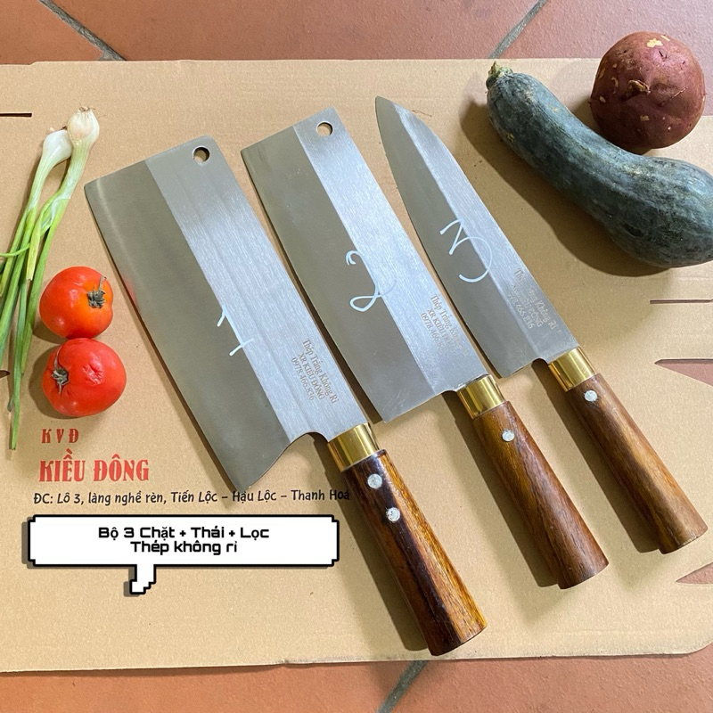 bộ 3 dao chặt-thái-lọc chuẩn thép nhật không rỉ 440C