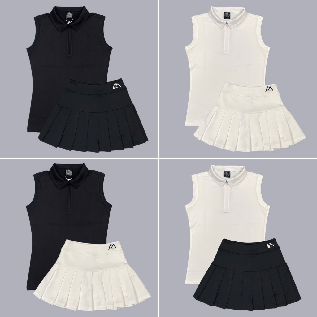 Bộ Váy Thể Thao Milin Xếp Ly Kèm Áo Cổ Trụ Khoá Kéo Sát Nách  Vải Thun Lạnh Chơi Cầu Lông,Tennis,Pickleball,Golf - BML06