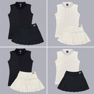 Bộ Váy Thể Thao Milin Xếp Ly Kèm Áo Cổ Trụ Khoá Kéo Sát Nách  Vải Thun Lạnh Chơi Cầu Lông,Tennis,Pickleball,Golf - BML06