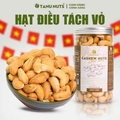 Hạt điều tách vỏ TANU NUTS 500g, nhân hạt điều điều rang muối tách vỏ lụa giàu dinh dưỡng.