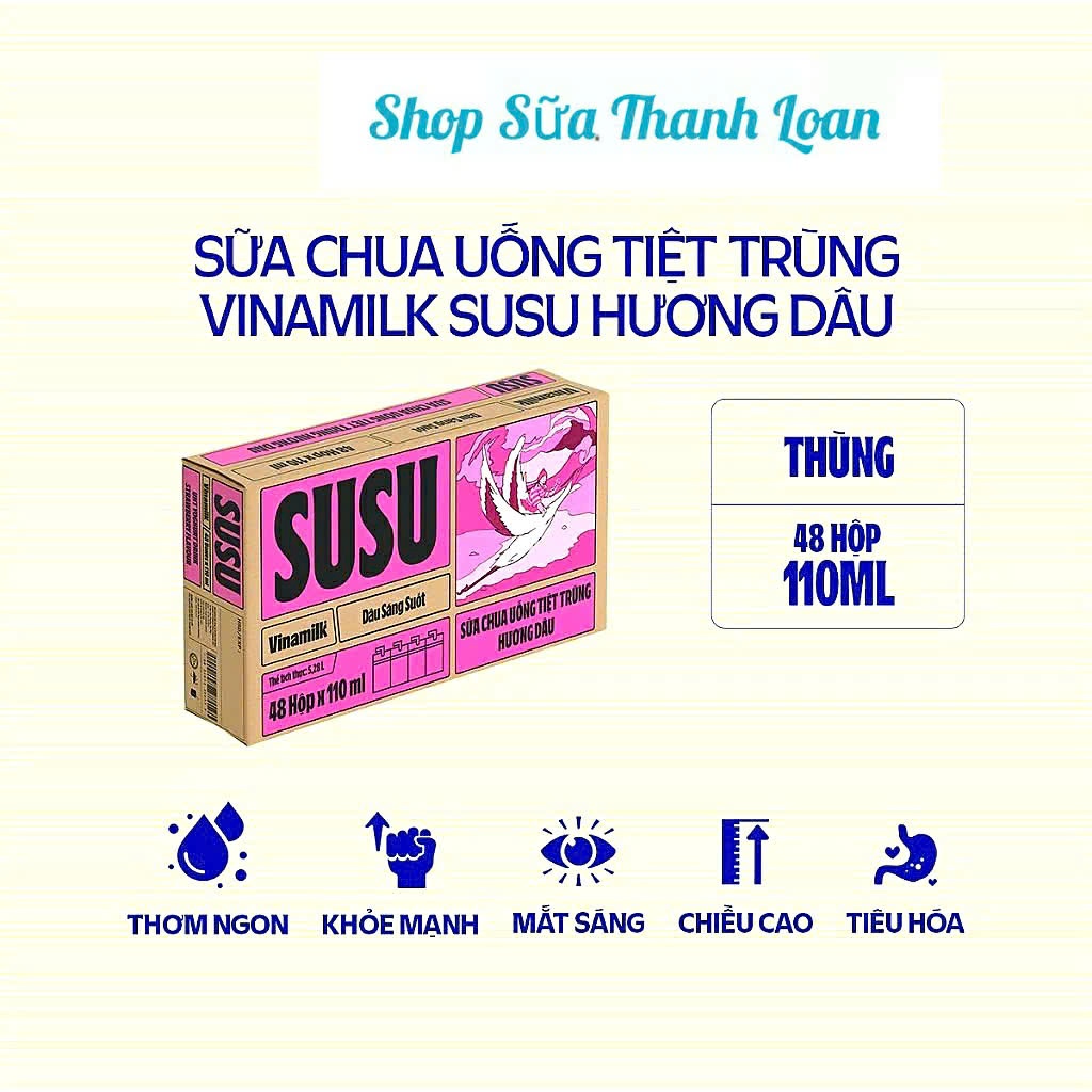 (HSD T9-2026) Thùng 48 Hộp Sữa Chua Uống Susu Hương Dâu 110ml.