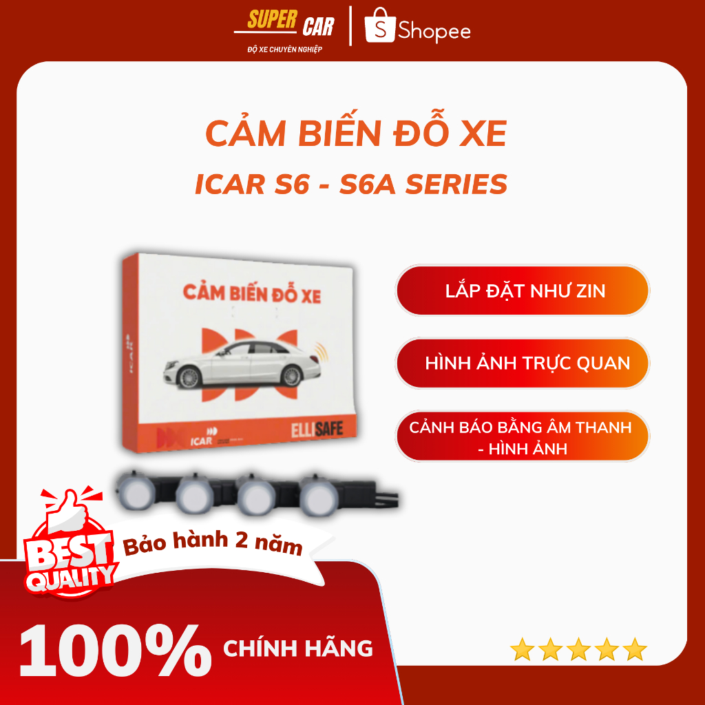 Cảm Biến Đỗ Xe ICAR Ellisafe S6 Basic/ S6 Premium/ S6A Basic/ S6A Cảm Biến Đỗ Xe 4 Mắt
