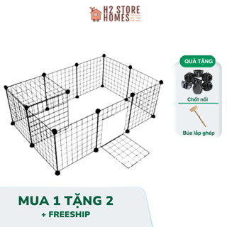 Combo Chuồng Quây, Chuồng Ghép Chó Mèo 12 Tấm Sắt (tặng 24 chốt nối) - H2 Store