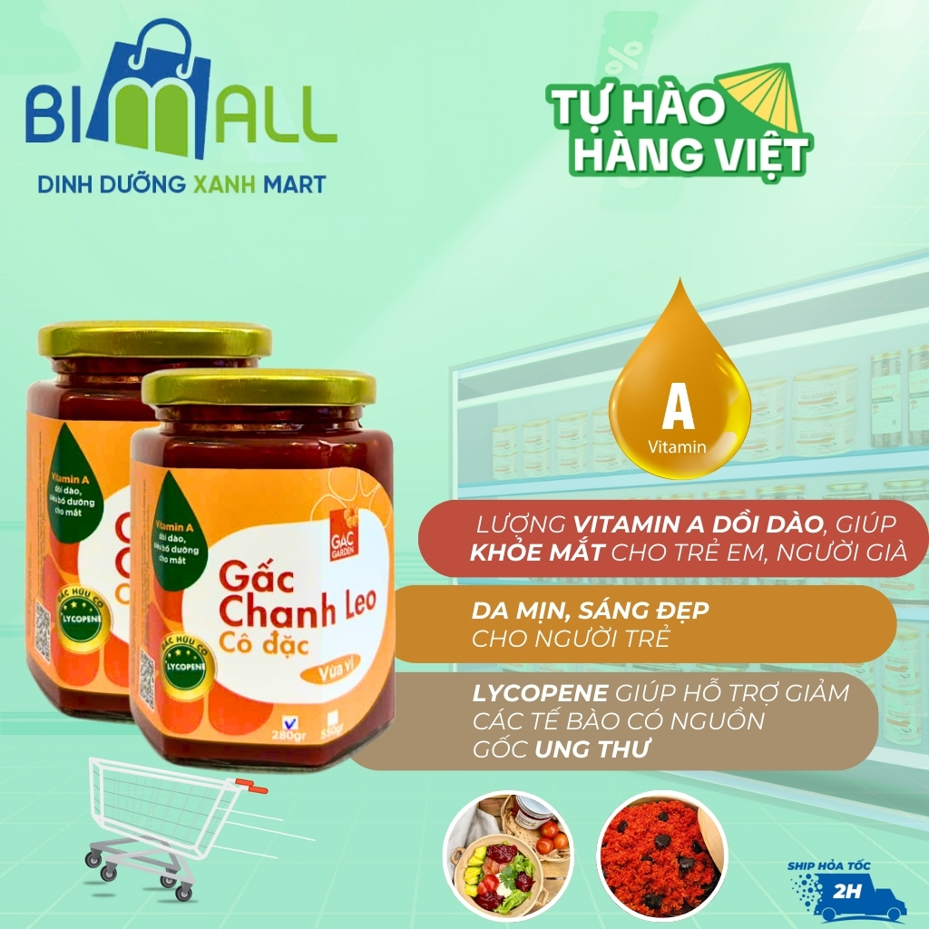 Combo 2 hũ gấc chanh leo đường phèn cô đặc mắt sáng đẹp da BIMALL 280g