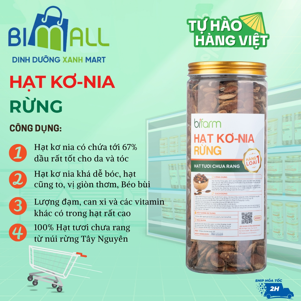 Hạt Kơ Nia rừng loại 1 BIMALL bùi thơm béo ngậy giàu dinh dưỡng đặc sản Tây Nguyên Hũ 650gr