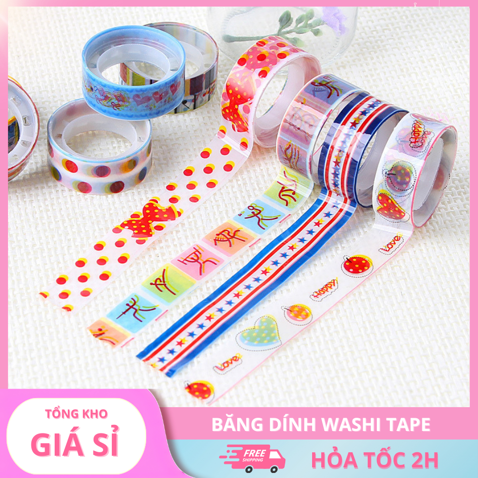 🎀 COMBO 10 BĂNG DÍNH TRANG TRÍ WASHI TAPE – NHIỀU HỌA TIẾT 🎨