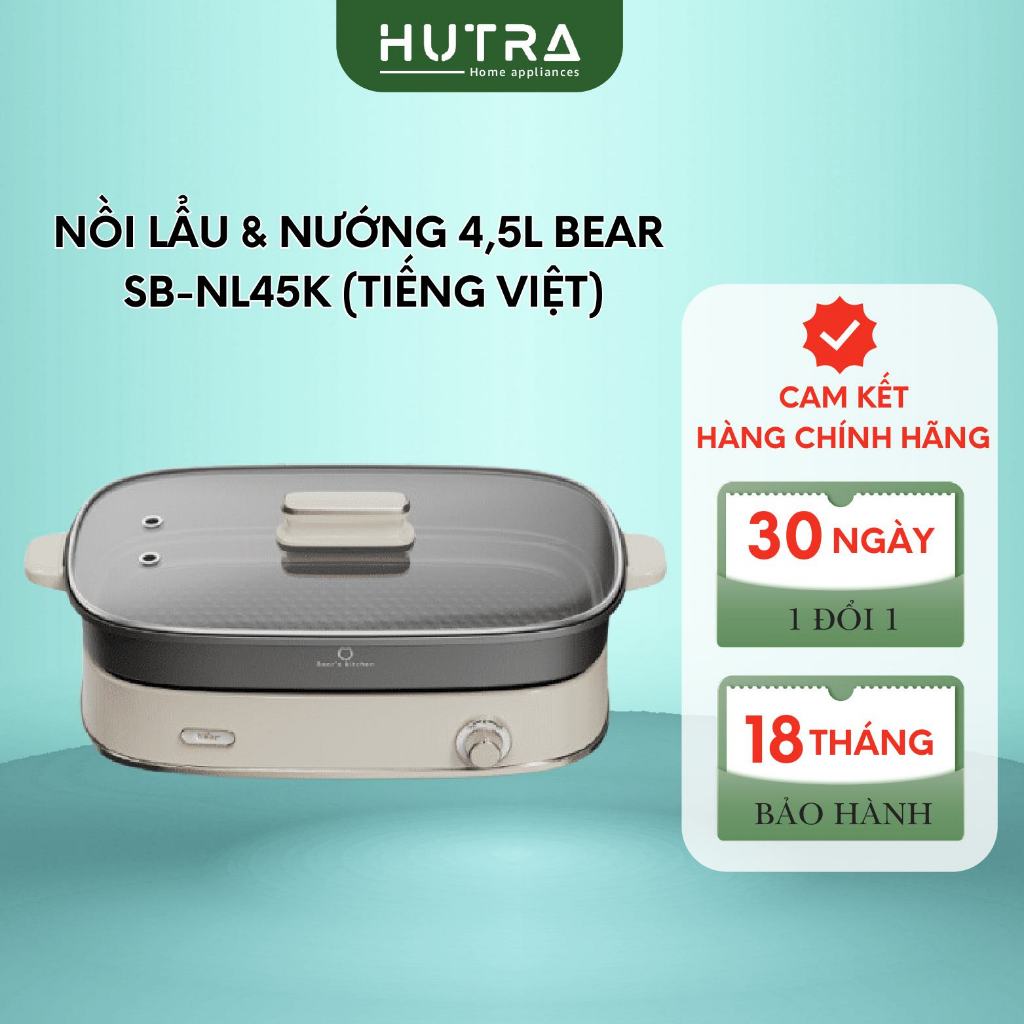 Nồi Lẩu Nướng Đa Năng BEAR dung tích 4,5L, 6 chức năng nấu tiết kiệm điện, chống dính, đa năng SB-NL