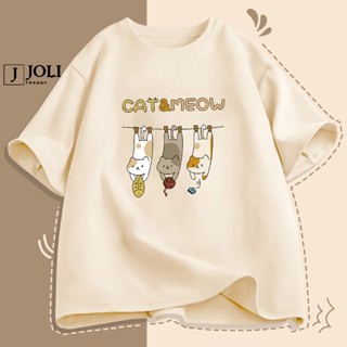Áo Thun Nam Nữ Unisex Tay Lỡ By JOLI Mã TN Cat&Meow In Hình Chất Cotton Form Rộng Phong Cách Ulzzang J Joli Trendy