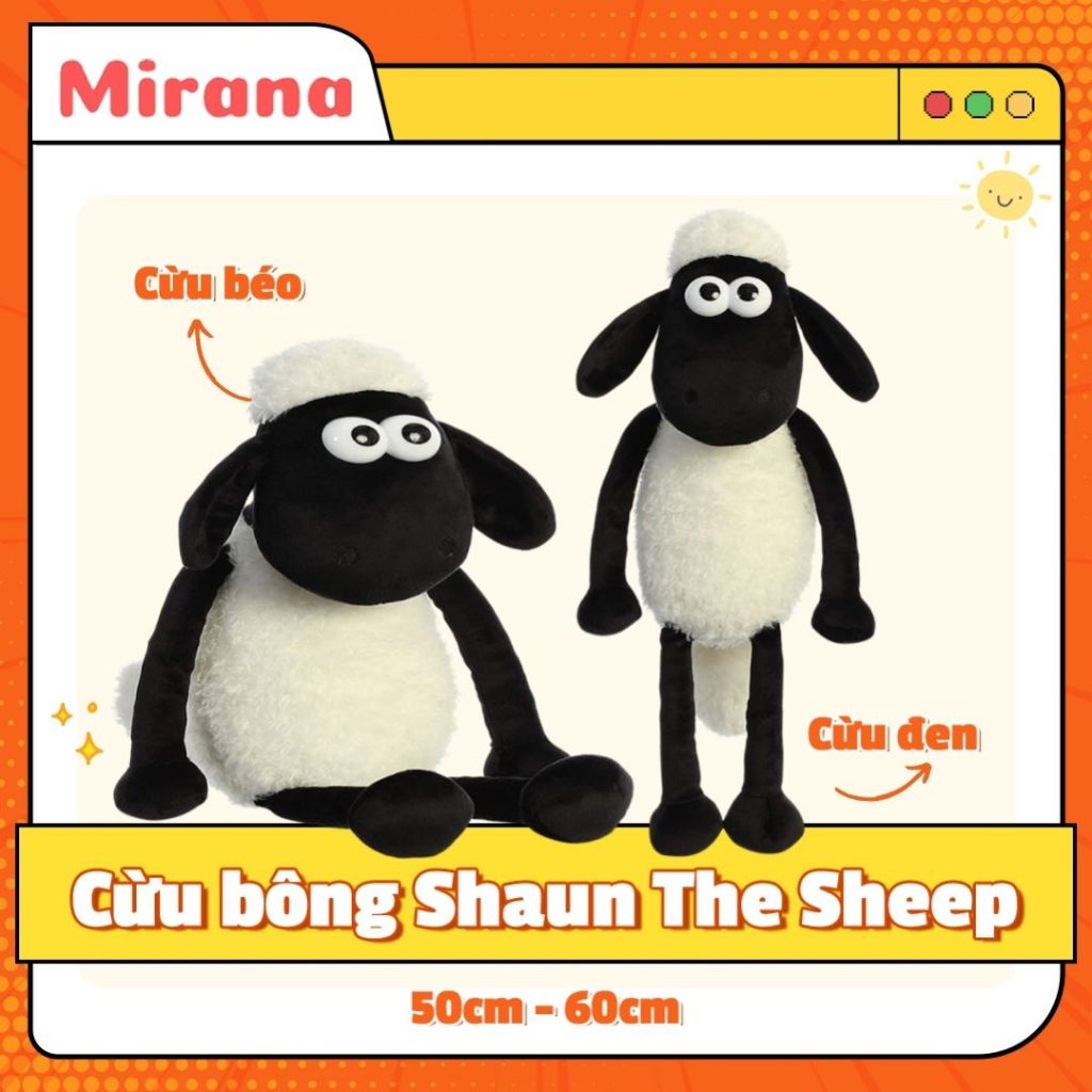 Thú nhồi bông cừu Shaun In The Sheep vải siêu mịn an toàn, gấu bông cừu đen, cừu béo cao cấp Mirana