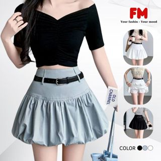 Chân Váy kiểu Nữ FMSTYLE Dáng Xoè bí bồng kèm đai nịt màu trắng đen xanh dễ thương size SML 25040275