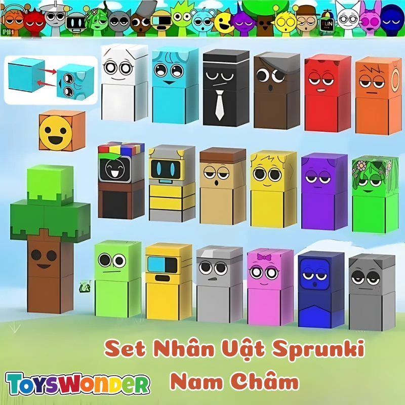 Set 8 Cái / 16 Cái Bộ Sprunki Khối Nam Châm Đồ Chơi Mô Hình Nhân Vật Sprunki Simon Raddy Jevin Ngộ N