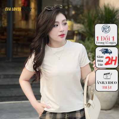 Áo thun nữ Evalover 1601 trơn cổ tròn tay ngắn form vừa, vải cotton co giãn