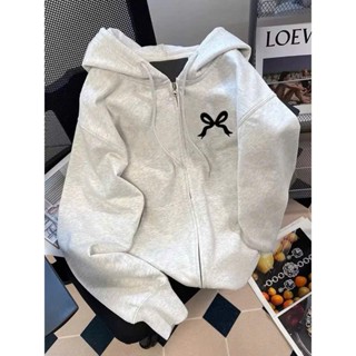 Áo Hoodie Zip Nữ NƠ ĐEN Nón To 2 Lớp Form Rộng Chất Nỉ Bông (Có Túi Trong)