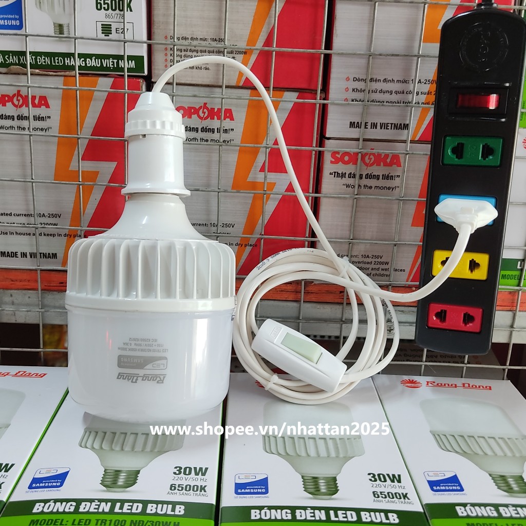 Combo dây nguồn + bóng đèn Rạng Đông 30W - Bộ dây đuôi đèn liền công tắc + Bóng đèn led LED 30w RĐ