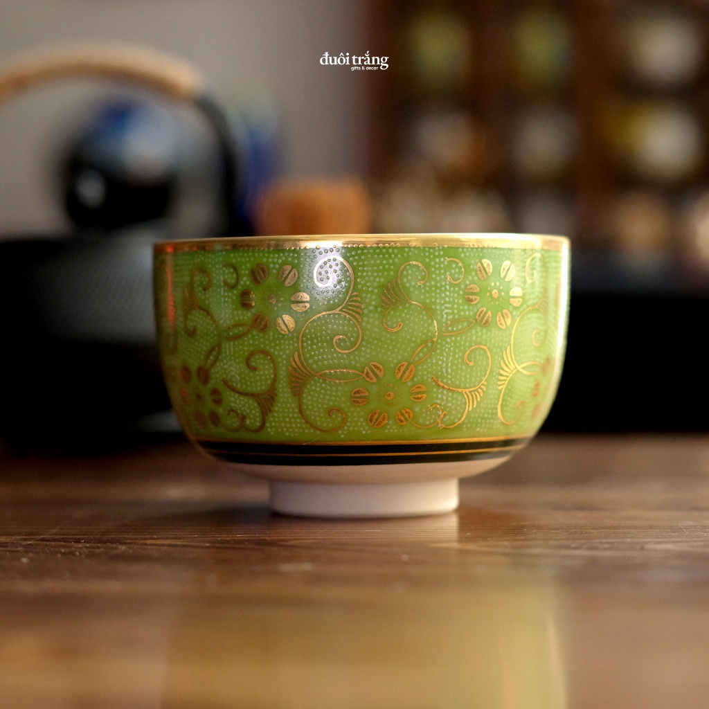 Ly trà Kutani Chawan Matcha Aochibu "Hoa Ông Lão" D12cm x H7.5cm - K8-801 - Kutani